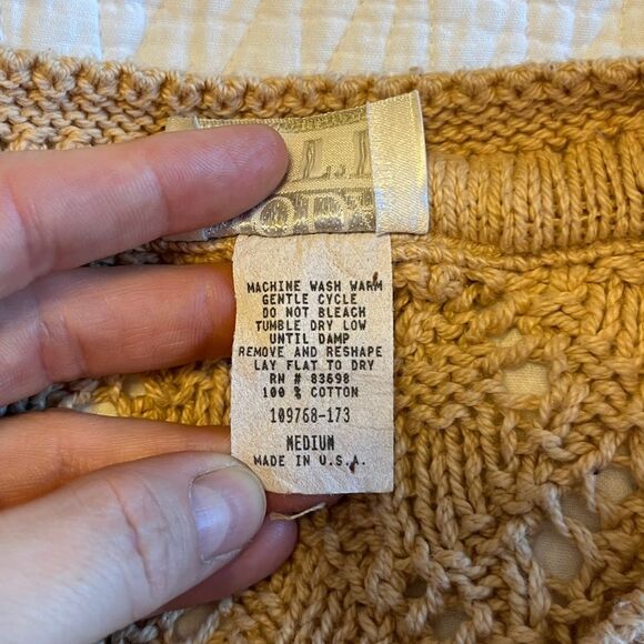 Vintage Open Knit Scalloped V Neck Cotton Cottagecore Sweater Beige Tan Medium - Picture 8 of 8